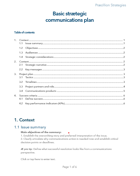 Basic communication strategy fillable template